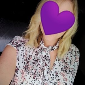 Loft Floral Blouse with Neck Tie (M Petite)